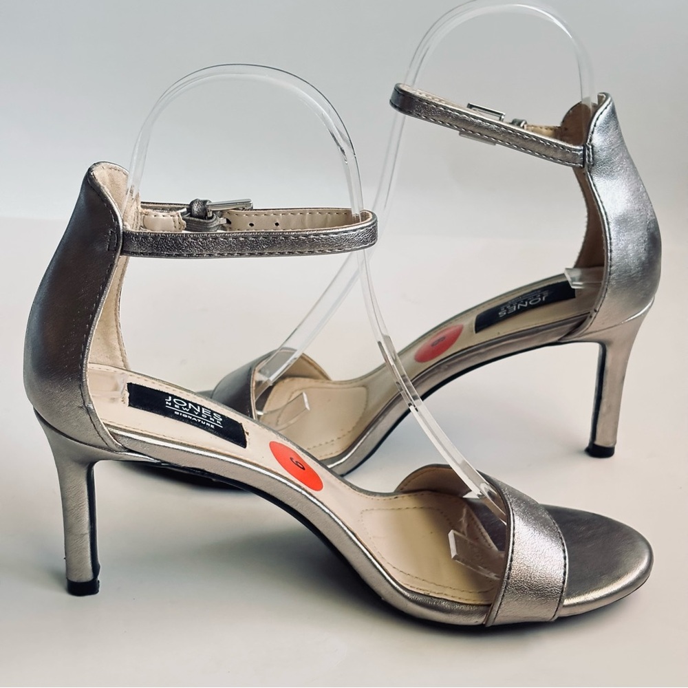 Jones New York Open Toe Metallic Women's Leather Heels Black Size 8 - Picture 4 of 16
